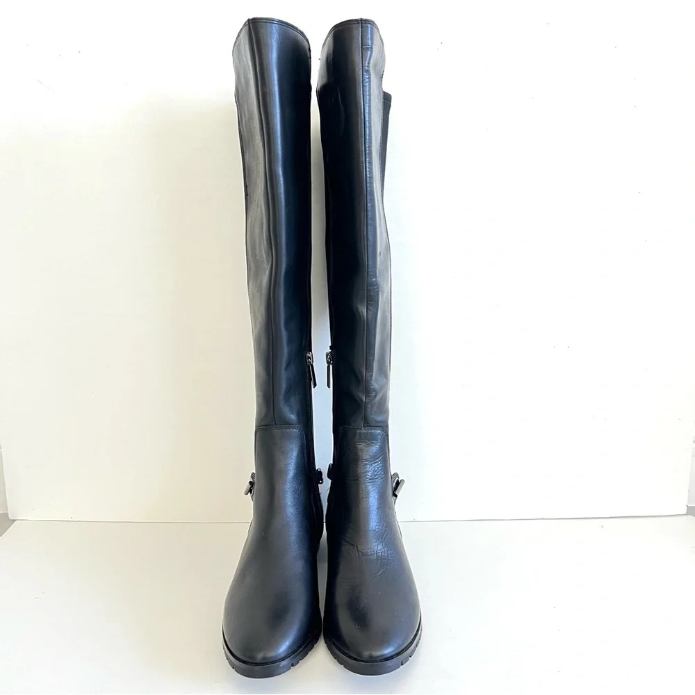 KARL LAGERFELD Paris Shay Leather Textile Chain Over-The-Knee Boots Sz 8 M NWOB